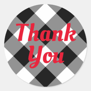 Sticker Rond Merci Buffalo Plaid Blanc et Noir