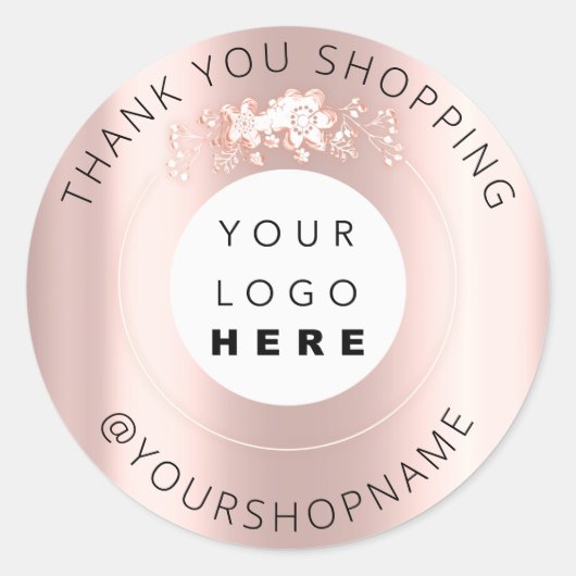 Sticker Rond Merci Business Logo Rose IG Nom Florals (Devant)