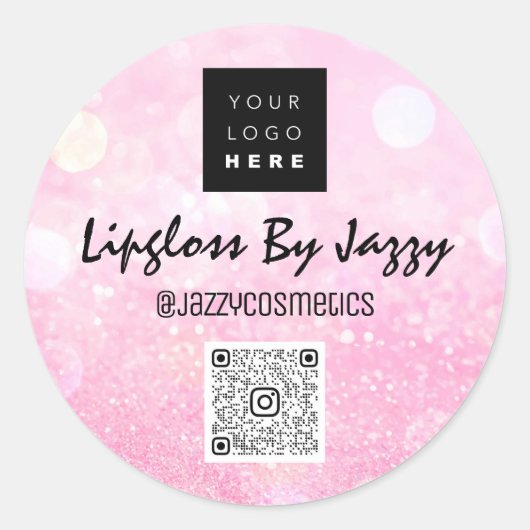 Sticker Rond Merci Business Packaging Parties scintillant rose  (Devant)