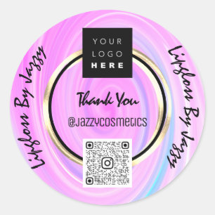 Sticker Rond Merci Business QR Code Logo Black Gold Rose