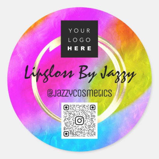 Sticker Rond Merci Business QR Code Logo Pink Gold (Devant)