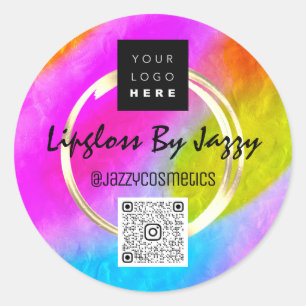 Sticker Rond Merci Business QR Code Logo Pink Gold