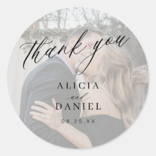 Sticker Rond Merci calligraphie photo mariage