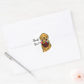 Sticker Rond Merci caricature Golden Retriever (Enveloppe)