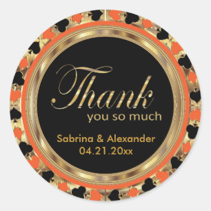 Sticker Rond Merci Casino Poker Chip en Orange & Or