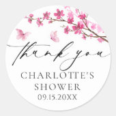 Sticker Rond Merci Cerisier Papillon Rose (Devant)