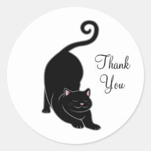Sticker Rond Merci chaton noir mignon