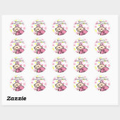Sticker Rond Merci chatouillée fille rose (Feuille)