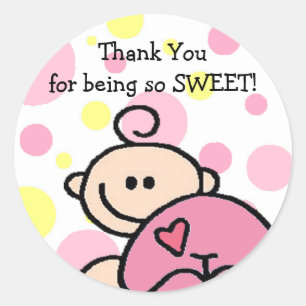 Sticker Rond Merci chatouillée fille rose