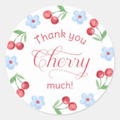 Sticker Rond Merci Cherry Baby shower bleu (Devant)