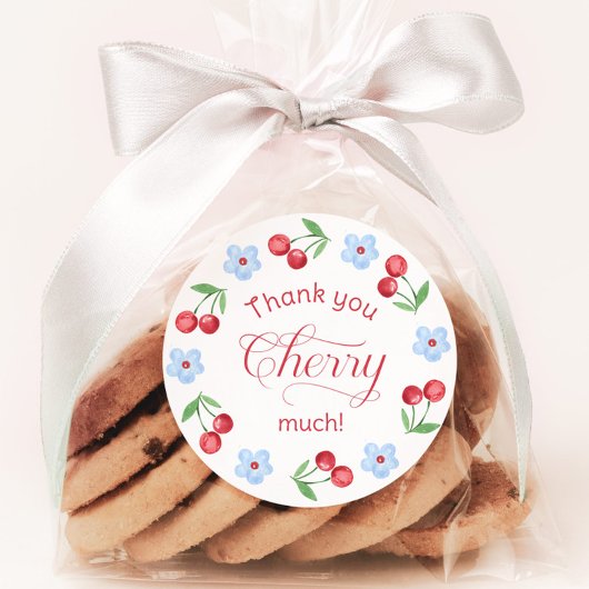 Sticker Rond Merci Cherry Baby shower bleu