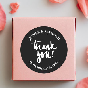 Sticker Rond Merci Chic Calligraphie Cadeau de Mariage Noir