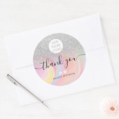 Sticker Rond Merci chic parties scintillant en marbre d'argent  (Enveloppe)
