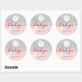 Sticker Rond Merci chic parties scintillant en marbre d'argent  (Feuille)