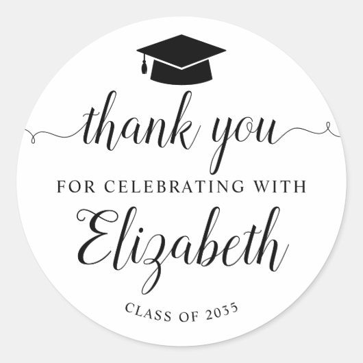 Sticker Rond Merci Chic Script Grad Grad Graduation Party Favor (Devant)