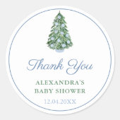 Sticker Rond Merci Chinoiserie Arbre de Noël Bleu Faveur (Devant)