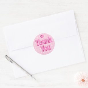 Sticker Rond Merci Chunky Rose Avec Grille Blanche
