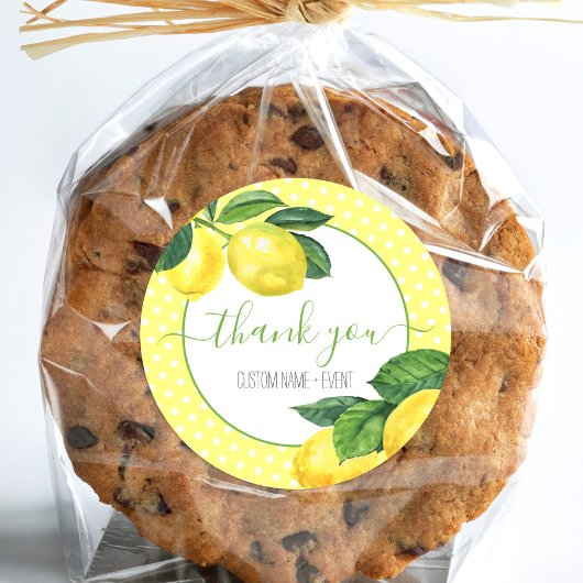 Sticker Rond Merci citron aquarelle points rustique pays