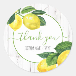 Sticker Rond Merci citrons aquarelle de pays sur bois rustique