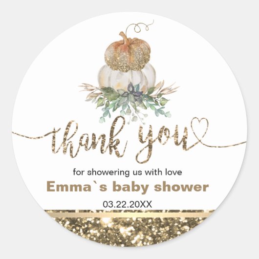 Sticker Rond Merci Citrouille blanc et or (Devant)