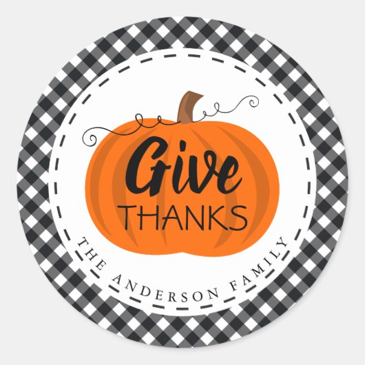 Sticker Rond Merci. | Citrouille Buffalo Plaid Thanksgiving (Devant)
