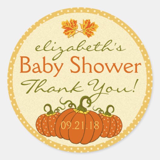 Sticker Rond Merci citrouille de Baby shower d'automne (Devant)