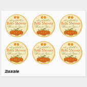 Sticker Rond Merci citrouille de Baby shower d'automne (Feuille)