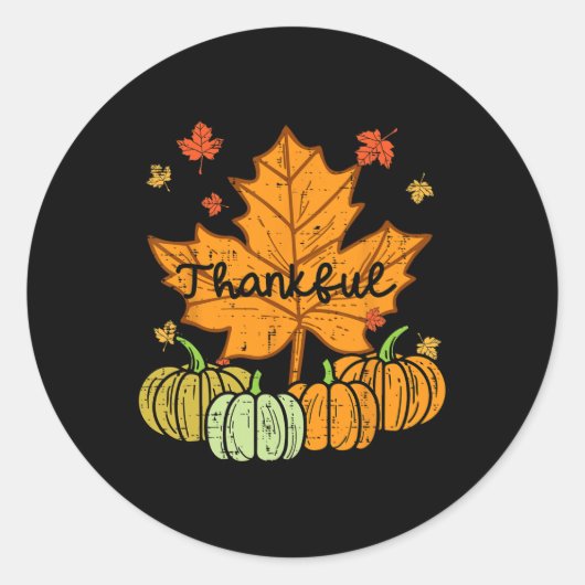 Sticker Rond Merci Citrouille feuille mignon Thanksgiving Fall  (Devant)