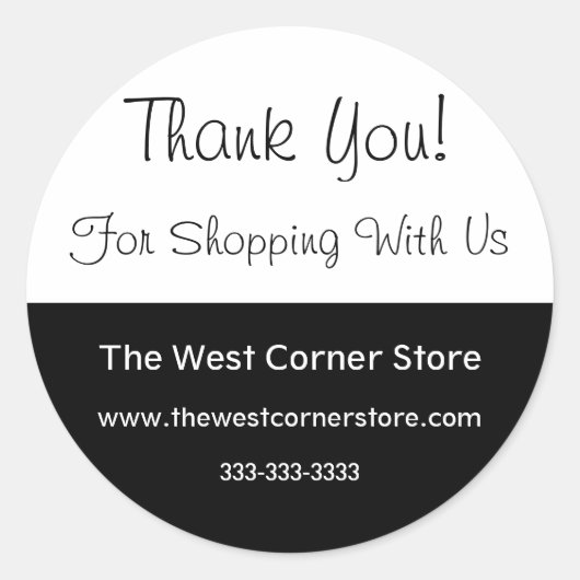 Sticker Rond Merci client simple Black White Business (Devant)