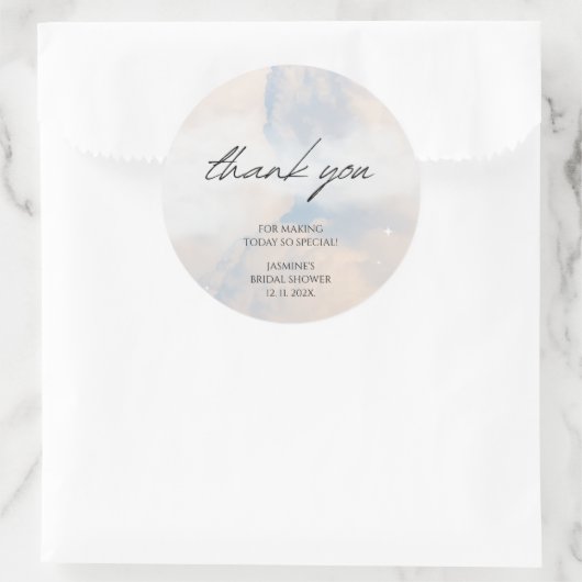 Sticker Rond Merci Cloud 9 Pastel Gradient Fête des mariées (Sac)