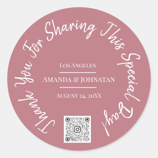 Sticker Rond Merci Code QR Logo Rose Classique Jour Spécial  (Devant)