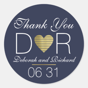 Sticker Rond merci . coeur d'amour . mariage faveur bleu foncé