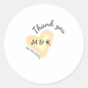 STICKER ROND MERCI COEUR ORANGE NOM LETTRE DATE MARIAGE