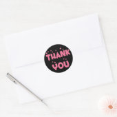 Sticker Rond Merci Coeur rose Et Noir (Enveloppe)