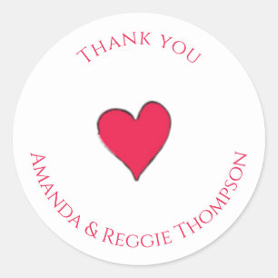 Sticker Rond Merci Coeur Rouge Cute Minimaliste Personnalisé