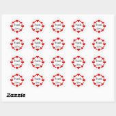 Sticker Rond Merci, Coeurs d'amour rouges (Feuille)