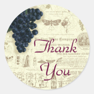 Sticker Rond Merci Collage de raisin vintage