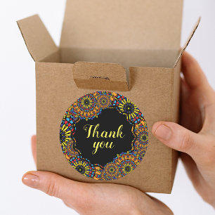 Sticker Rond Merci coloré Floral Oriental Mandalas