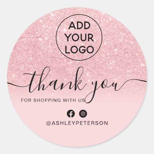 Sticker Rond Merci commande chic logo rose parties scintillant  (Devant)