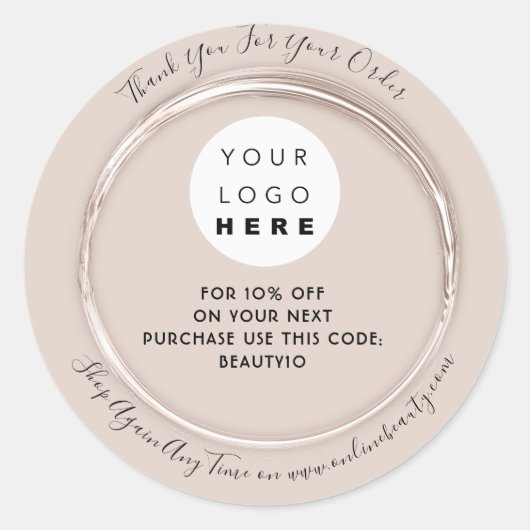 Sticker Rond Merci Commande Logo Code rabais Blush encadré (Devant)