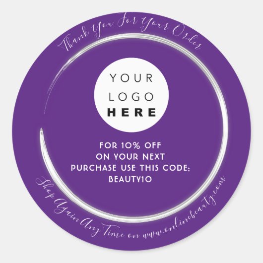 Sticker Rond Merci Commande Logo Personnalisé Nom Remise Violet (Devant)