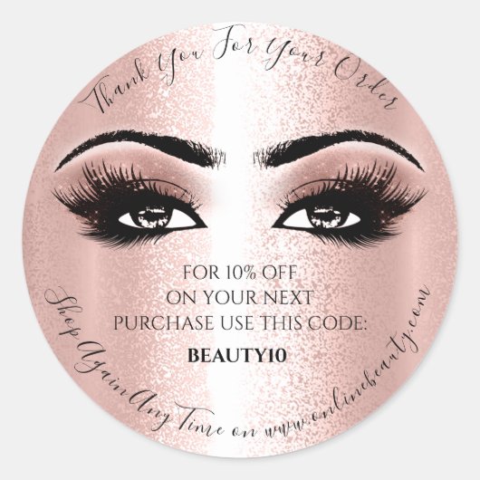 Sticker Rond Merci Commande Logo Réduction Rose Lash Brown yeux (Devant)