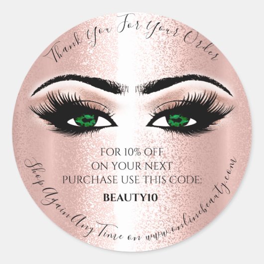 Sticker Rond Merci Commande Logo Réduction Rose Lash Green Eyes (Devant)