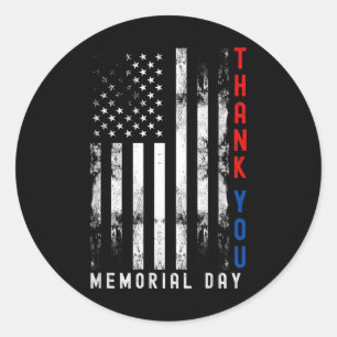 Sticker Rond Merci commémoratif Jour Vintage drapeau militaire