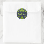 Sticker Rond Merci commercial Green et Navy Damask (Sac)