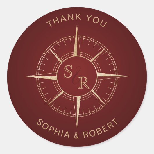 Sticker Rond Merci Compass mariage Destination Passport (Devant)