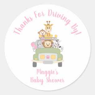 Sticker Rond Merci Conduite Par Animal Safari Baby Girl Douche