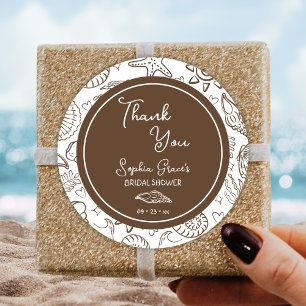 Sticker Rond Merci Coquillages Bruns Gribouillis