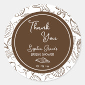 Sticker Rond Merci Coquillages Marrons Doodles (Devant)