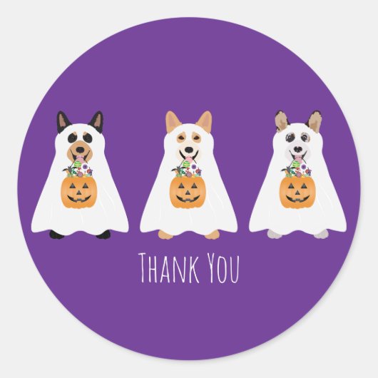 Sticker Rond Merci Corgi Chiens fantômes Halloween (Devant)